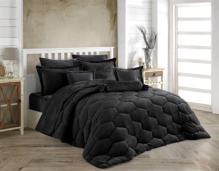 Κουβερτοπάπλωμα γούνα-fleece 680 gsm 1910 black H16 160X220 polyester