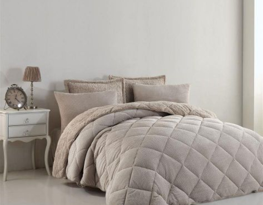 Κουβερτοπάπλωμα γούνα-sherpa 750 gsm 1860 beige B01 160X220 polyester