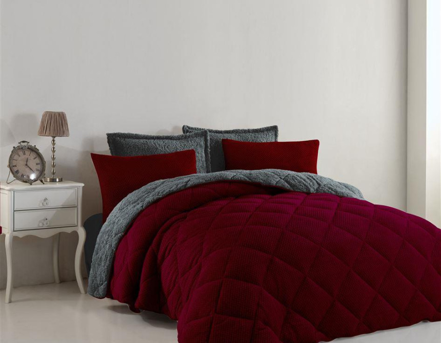 Κουβερτοπάπλωμα γούνα-sherpa 750 gsm 1860 bordeux B08 160X220 polyester