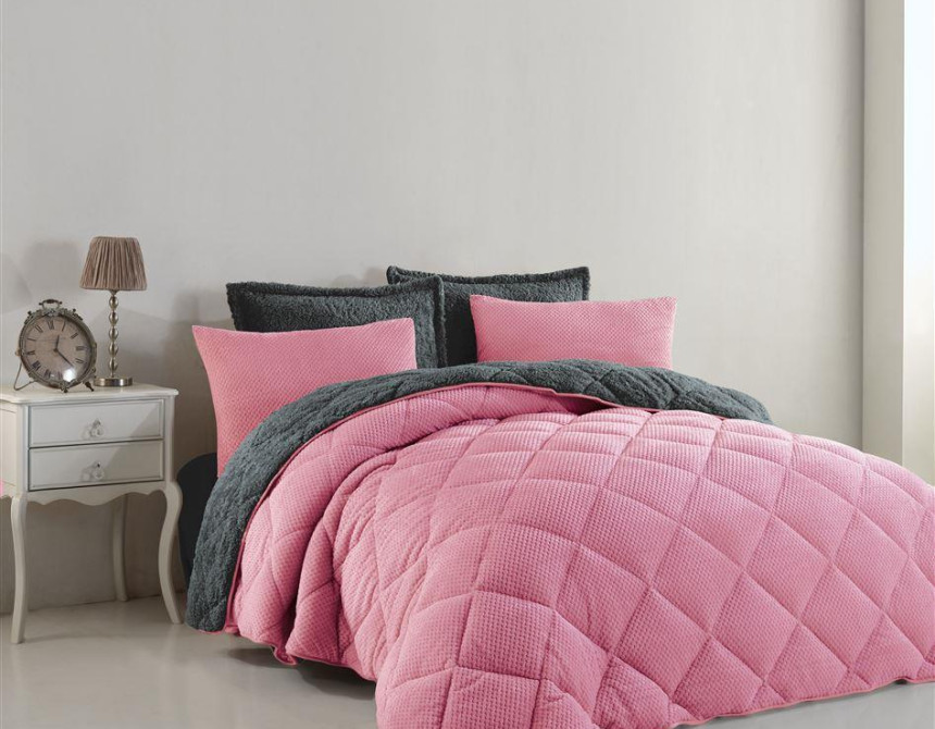Κουβερτοπάπλωμα γούνα-sherpa 750 gsm 1860 pink B12 160X220 polyester