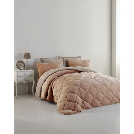 Κουβερτοπάπλωμα γούνα-sherpa 750 gsm 1860 caramel B17 160X220 polyester