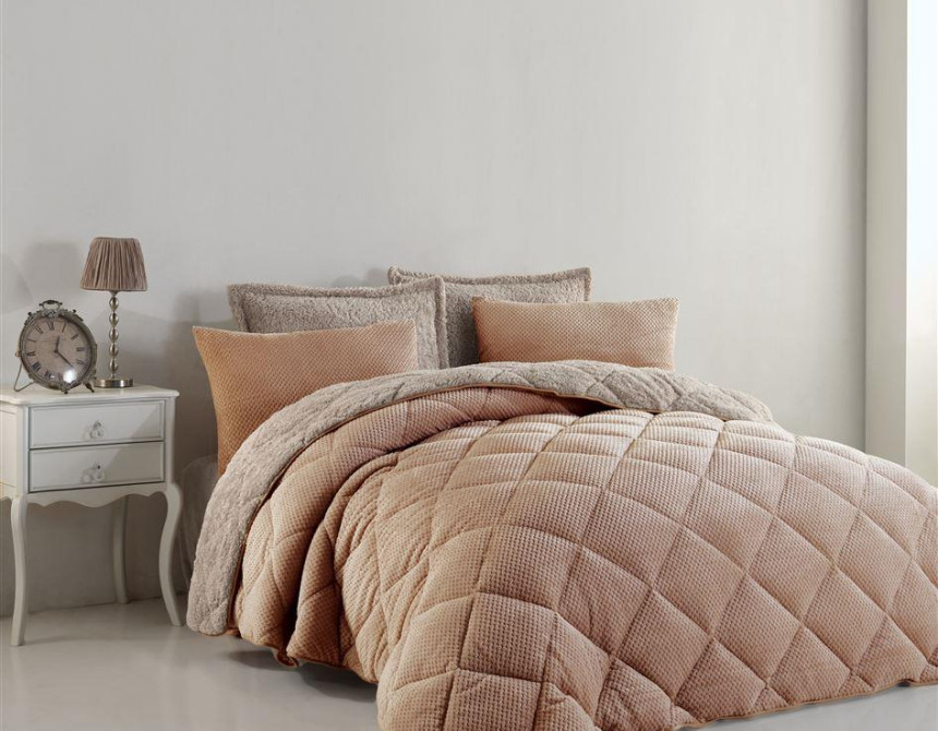 Κουβερτοπάπλωμα γούνα-sherpa 750 gsm 1860 caramel B17 160X220 polyester