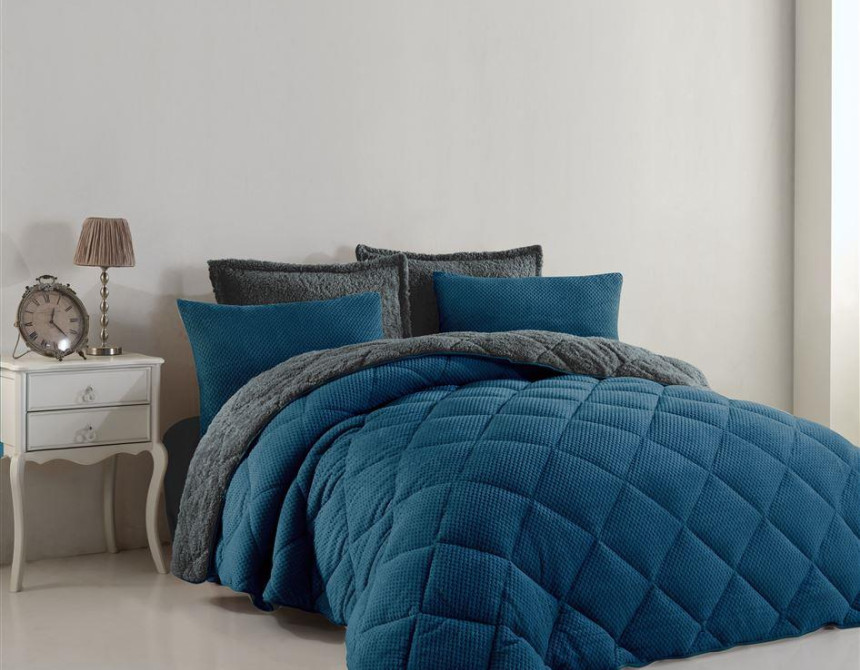 Κουβερτοπάπλωμα γούνα-sherpa 750 gsm 1860 dark blue B18 160X220 polyester