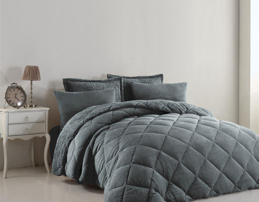 Κουβερτοπάπλωμα γούνα-sherpa 750 gsm 1860 grey B04 160X220 polyester