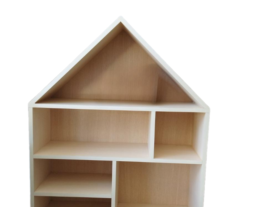 Βιβλιοθήκη montessori σπιτάκι σε δρυς χρώμα