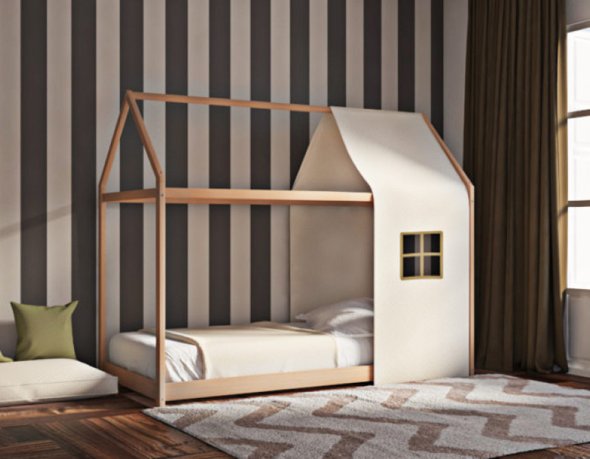 Παιδικό κρεβάτι μοντεσσόρι House Frame 380600 φυσικό οξιά για στρώμα 90x190