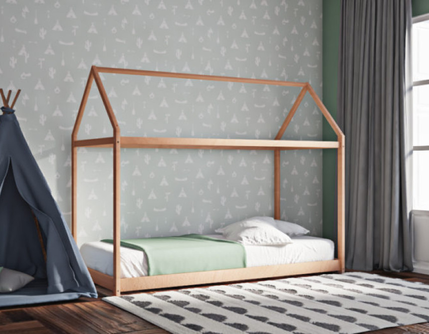 Παιδικό κρεβάτι μοντεσσόρι House Frame 380600 φυσικό οξιά για στρώμα 90x190