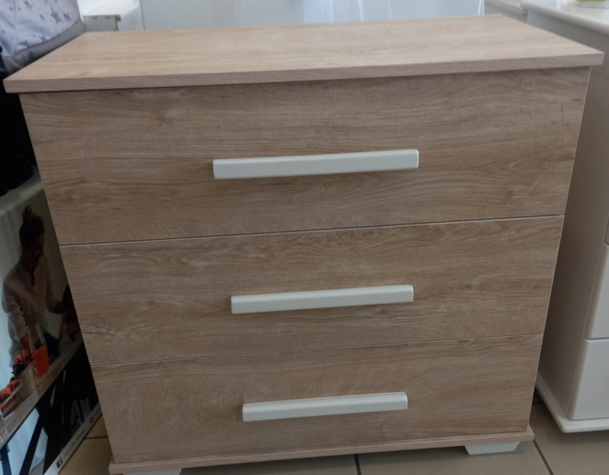 Συρταριέρα μελαμίνης 85x50x89Y cm με 3 συρτάρια και μακρόστενα ξύλινα πόμολα