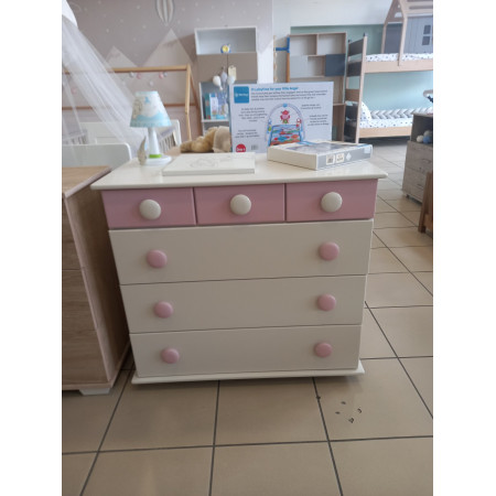 Συρταριέρα 90x50x89Y cm λευκή-ροζ με 3 συρτάρια μεγάλα και 3 μικρά