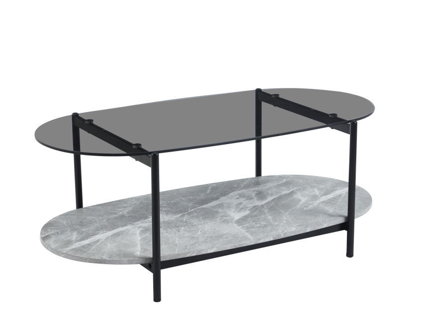 ΤΡΑΠΕΖΙ ΣΑΛΟΝΙΟΥ ΟΒΑΛ KITTY HM18040 ΓΥΑΛΙ ΦΙΜΕ TOP-GREY MARBLE ΜΕΛΑΜΙΝΗ 110x50x43Υεκ
