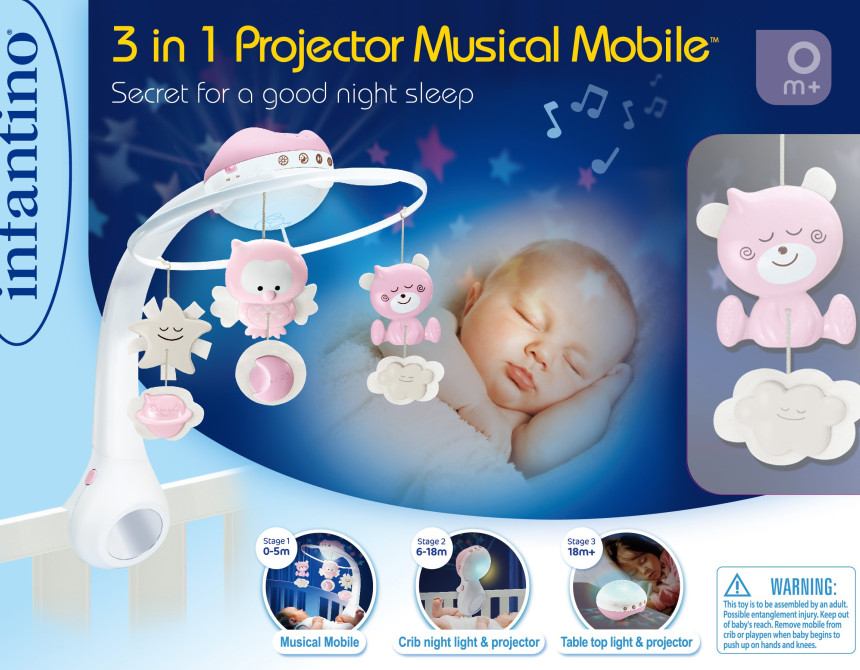3 IN 1 PROJECTOR MUSICAL MOBILE (PINK)