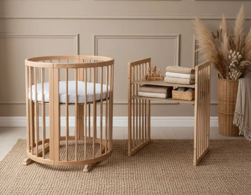 Κούνια μωρού SMART BED 9 in 1 Φυσικο ξυλο (Oval)