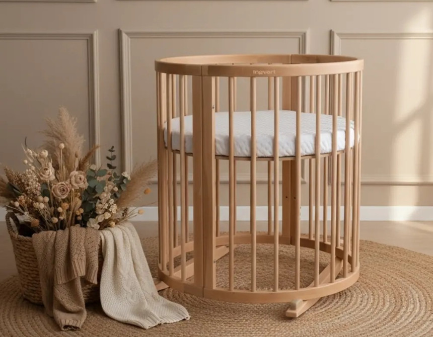Κούνια μωρού SMART BED 9 in 1 Φυσικο ξυλο (Oval)