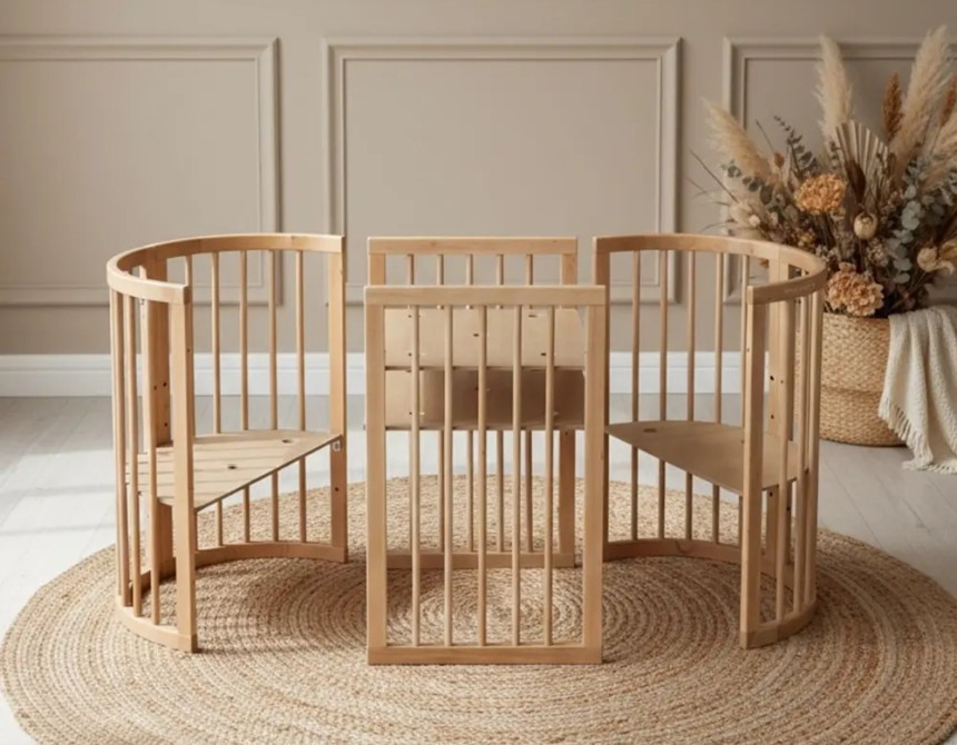 Κούνια μωρού SMART BED 9 in 1 Φυσικο ξυλο (Oval)