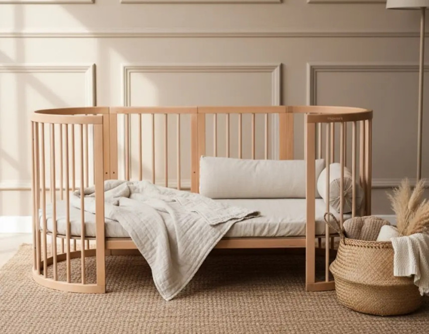 Κούνια μωρού SMART BED 9 in 1 Φυσικο ξυλο (Oval)