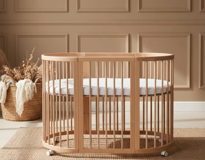 Κούνια μωρού SMART BED 9 in 1 Φυσικο ξυλο (Oval)