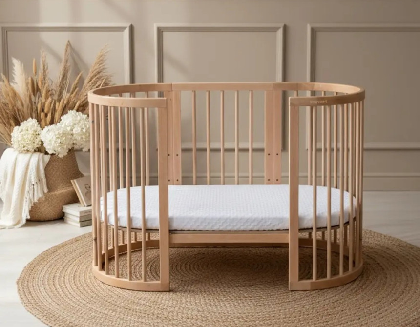 Κούνια μωρού SMART BED 9 in 1 Φυσικο ξυλο (Oval)