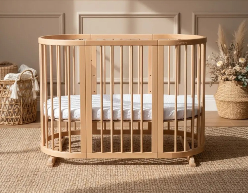 Κούνια μωρού SMART BED 9 in 1 Φυσικο ξυλο (Oval)